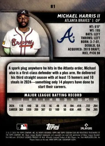 2025 Topps Stadium Club #81 Michael Harris II NM Near Mint Braves ID:82666 - Baseball Card Single