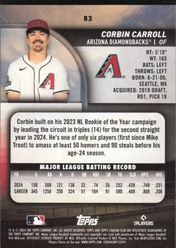 2025 Topps Stadium Club #83 Corbin Carroll NM Near Mint Diamondbacks ID:82667 - Baseball Card Single