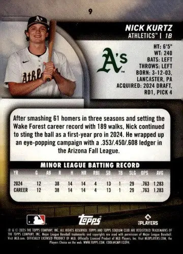 2025 Topps Stadium Club #9 Nick Kurtz NM Near Mint RC Rookie ID:82643 - Baseball Card Single