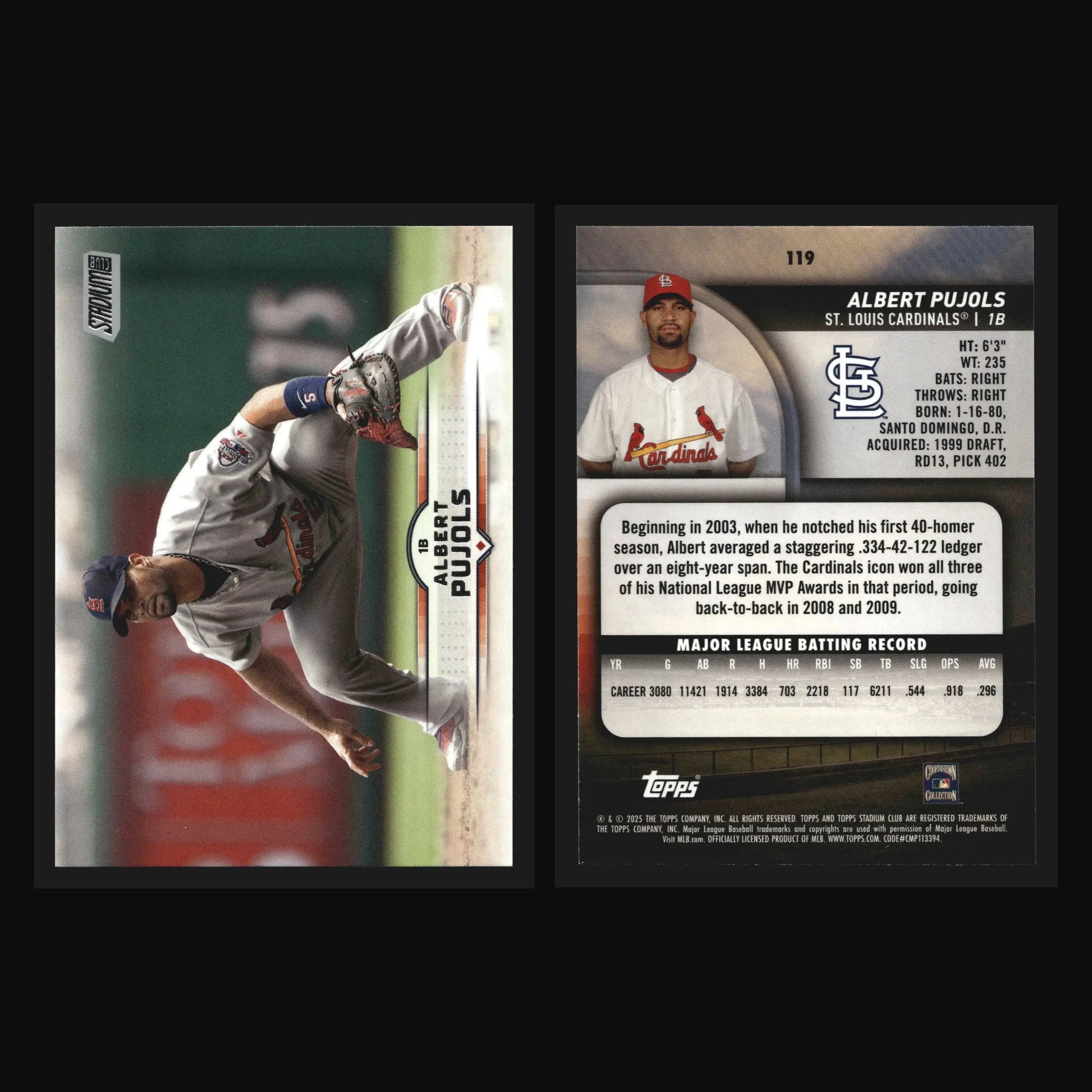 2025 Topps Stadium Club Albert Pujols #119 St. Louis Cardinals - Baseball Card Single