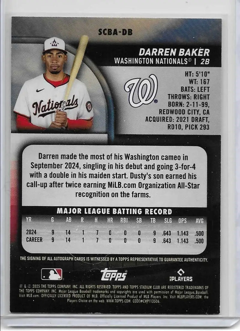 2025 Topps Stadium Club Darren Baker Autograph #SCBA-DB c-50 - Baseball Card Single