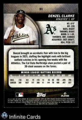 2025 Topps Stadium Club DENZEL CLARKE #31 RC [Base] Oakland Athletics RC