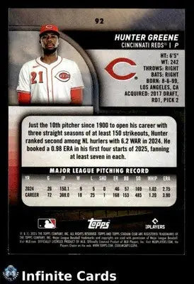 2025 Topps Stadium Club HUNTER GREENE #92 Red Foil Cincinnati Reds