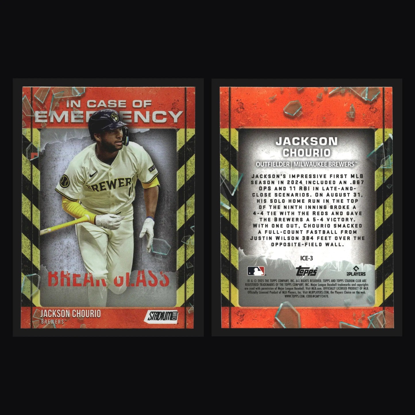 2025 Topps Stadium Club #ICE-3 Jackson Chourio In Case of Emergency Insert MIL - Baseball Card Single