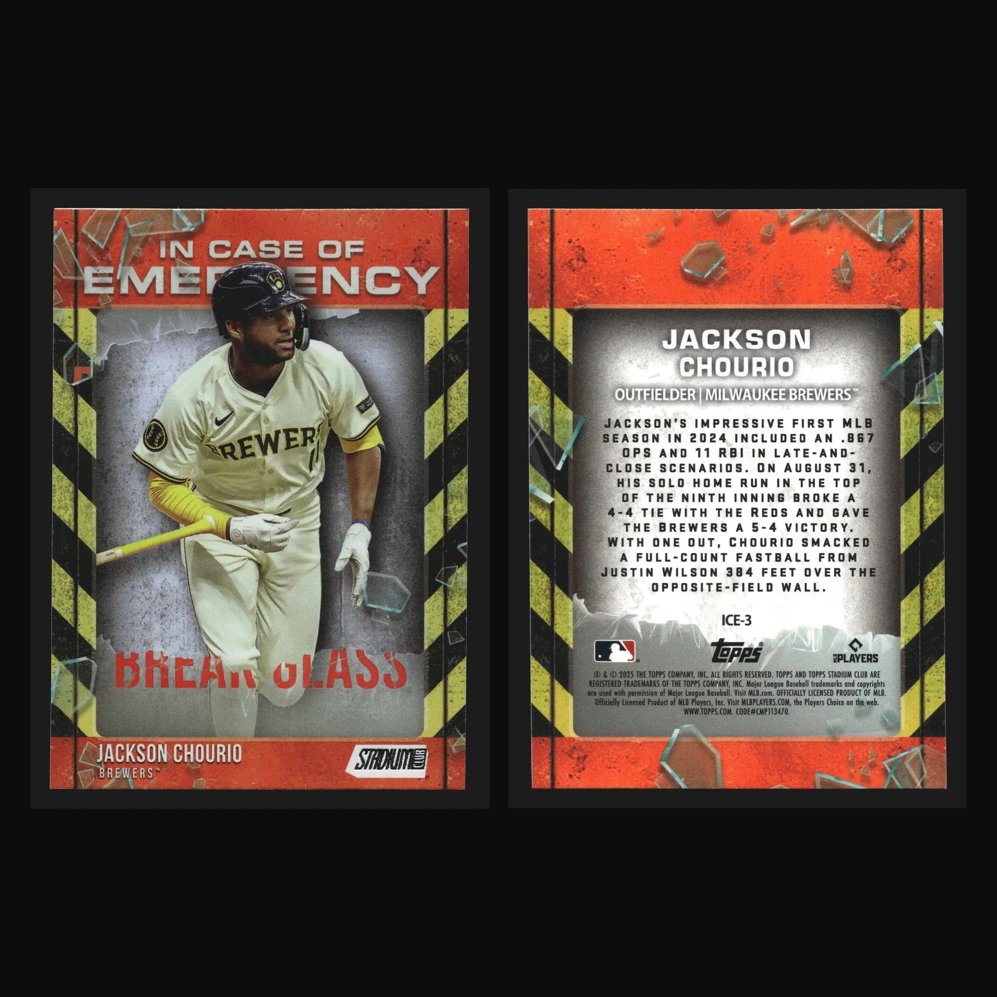 2025 Topps Stadium Club #ICE-3 Jackson Chourio In Case of Emergency Insert MIL - Baseball Card Single