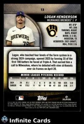 2025 Topps Stadium Club LOGAN HENDERSON #13 [Base] Milwaukee Brewers RC