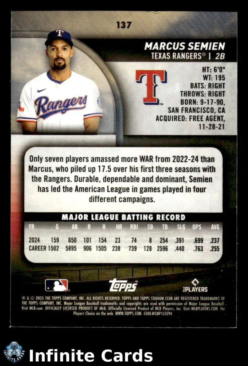 2025 Topps Stadium Club MARCUS SEMIEN #137 [Base] Texas Rangers - Baseball Card Single