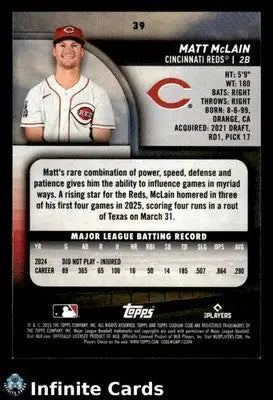 2025 Topps Stadium Club MATT MCLAIN #39 Red Foil [Base] Cincinnati Reds