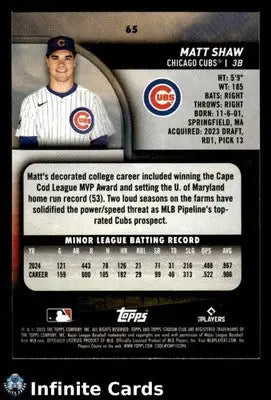 2025 Topps Stadium Club MATT SHAW #65 [Base] RC Chicago Cubs RC
