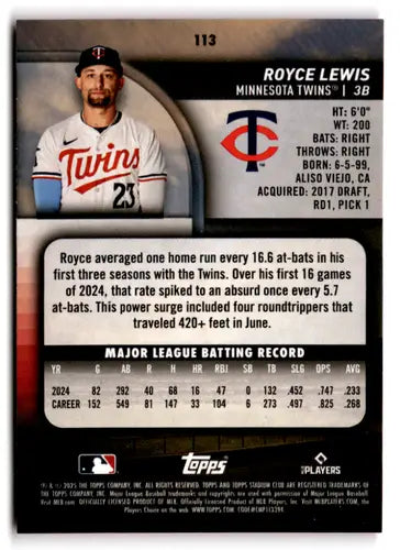 2025 Topps Stadium Club Pink Foil #113 Royce Lewis EX/NM Twins ID:82636 - Baseball Card Single