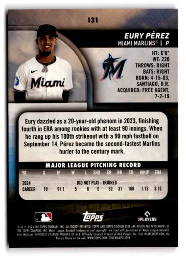 2025 Topps Stadium Club Pink Foil #131 Eury Perez EX/NM Marlins ID:82638 - Baseball Card Single
