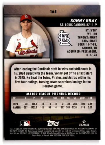 2025 Topps Stadium Club Pink Foil #165 Sonny Gray NM Near Mint Cardinal ID:82640 - Baseball Card Single