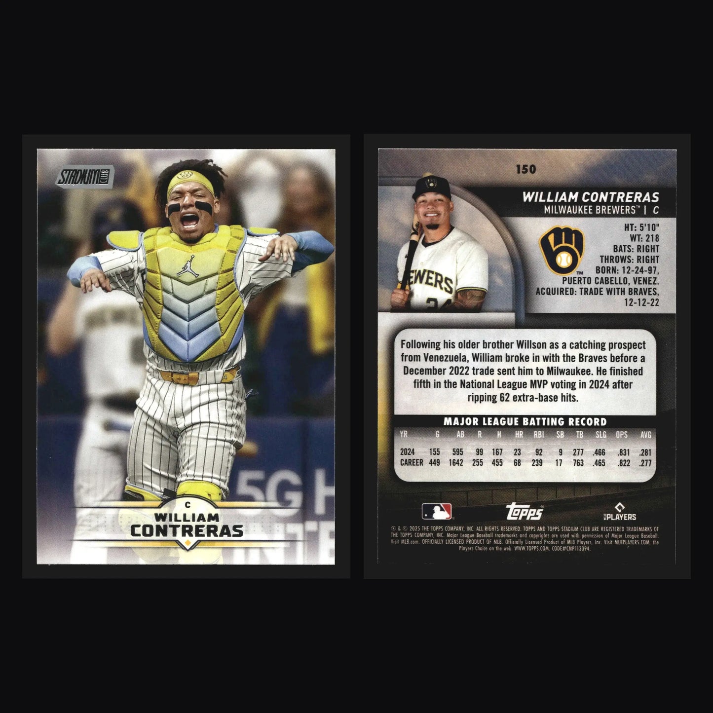 2025 Topps Stadium Club William Contreras #150 Milwaukee Brewers - Baseball Card Single
