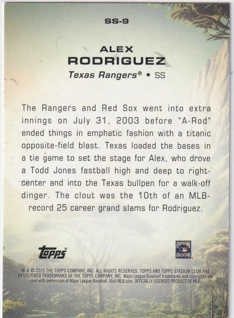 2025 TOPPS STADIUM #SS-9 ALEX RODRIGUEZ SAVAGE SLUGGERS PINK- TEXAS RANGERS - Baseball Card Single