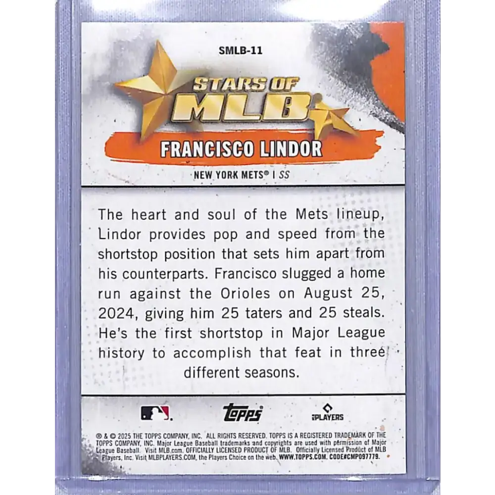 2025 Topps Stars of MLB #SMLB-11 Francisco Lindor NM-MT New York Mets - Baseball Card Single
