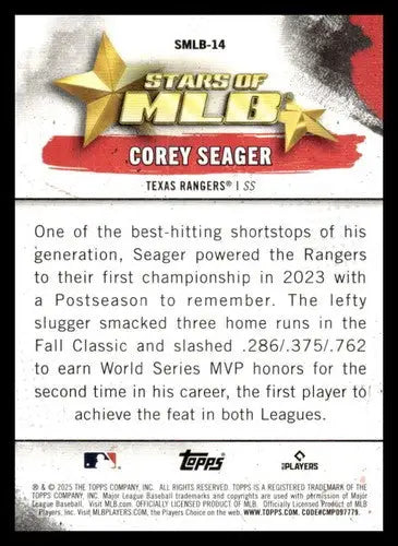 2025 Topps Stars of MLB #SMLB-14 Corey Seager NM-MT Rangers ID:76884 - Baseball Card Single