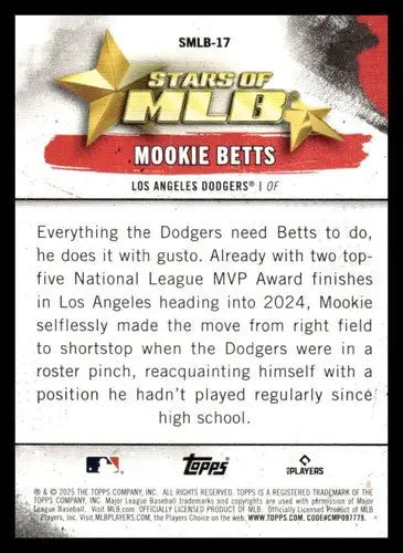 2025 Topps Stars of MLB #SMLB-17 Mookie Betts NM-MT Dodgers ID:76886 - Baseball Card Single