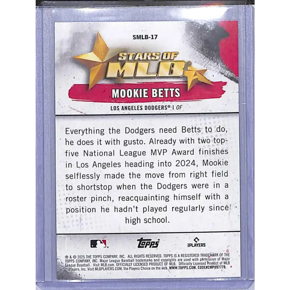 2025 Topps Stars of MLB #SMLB-17 Mookie Betts NM-MT Los Angeles Dodgers - Baseball Card Single