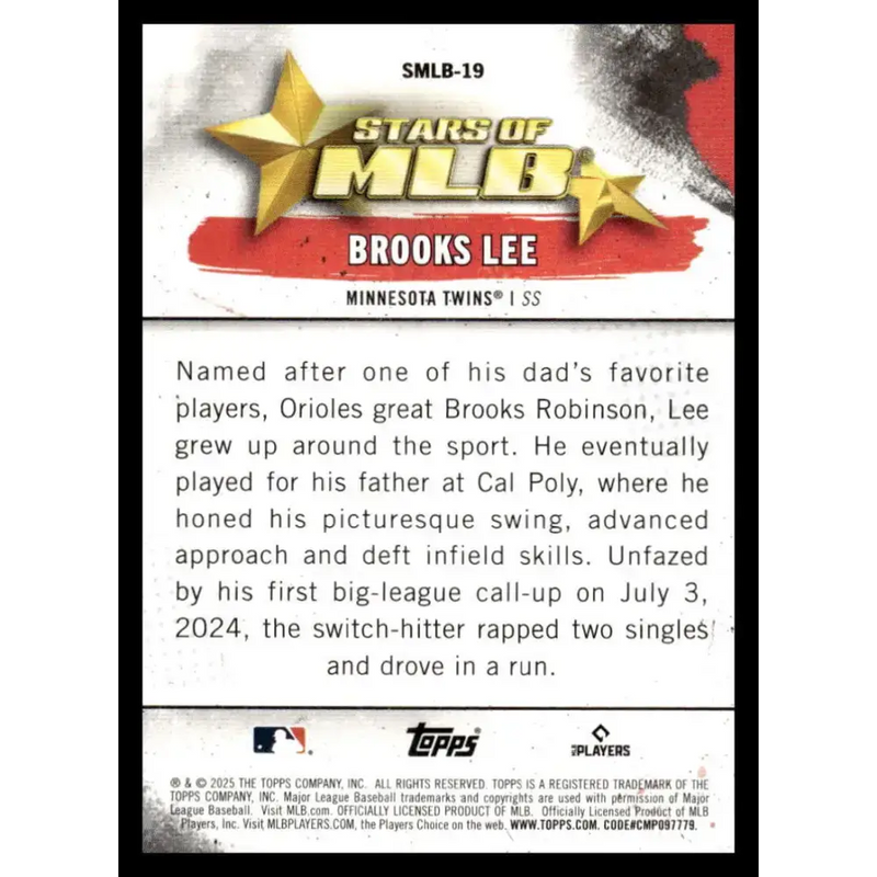 2025 Topps Stars of MLB #SMLB-19 Brooks Lee NM-MT Minnesota Twins Baseball Card - Baseball Card Single