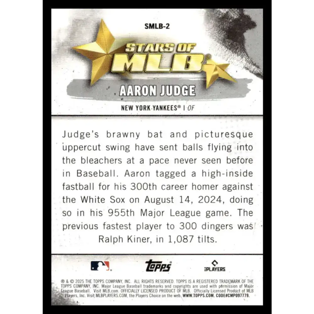 2025 Topps Stars of MLB #SMLB-2 Aaron Judge NM-MT New York Yankees Baseball Card