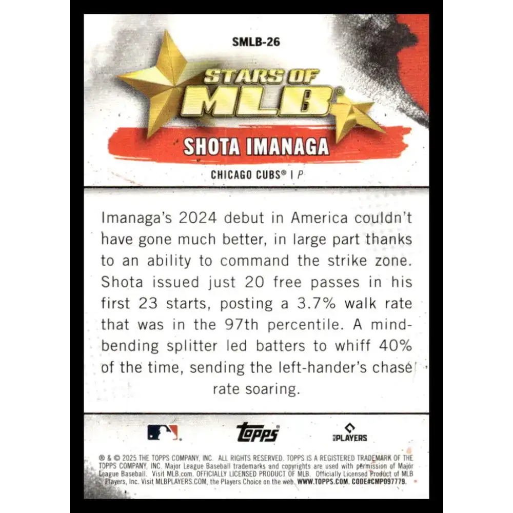2025 Topps Stars of MLB #SMLB-26 Shota Imanaga NM-MT Chicago Cubs Baseball Card - Baseball Card Single