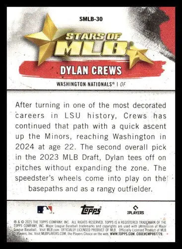 2025 Topps Stars of MLB #SMLB-30 Dylan Crews NM-MT Nationals ID:76893 - Baseball Card Single