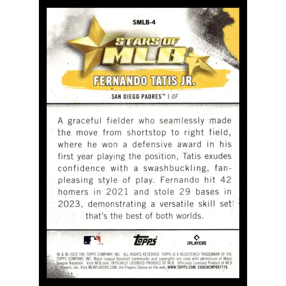 2025 Topps Stars of MLB #SMLB-4 Fernando Tatis Jr. NM-MT San Diego Padres Baseball Card - Baseball Card Single