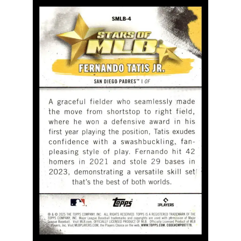 2025 Topps Stars of MLB #SMLB-4 Fernando Tatis Jr. NM-MT San Diego Padres Baseball Card - Baseball Card Single