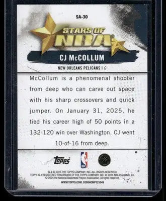 2025 Topps Stars of NBA CJ McCollum #SA-30 Basketball - Basketball Card Single