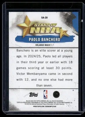2025 Topps Stars of NBA Paolo Banchero #SA-20 Basketball - Basketball Card Single