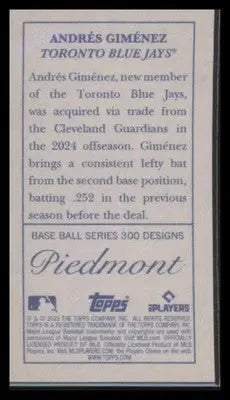 2025 Topps T205 Andrés Giménez #NNO Piedmont Back Toronto Blue Jays
