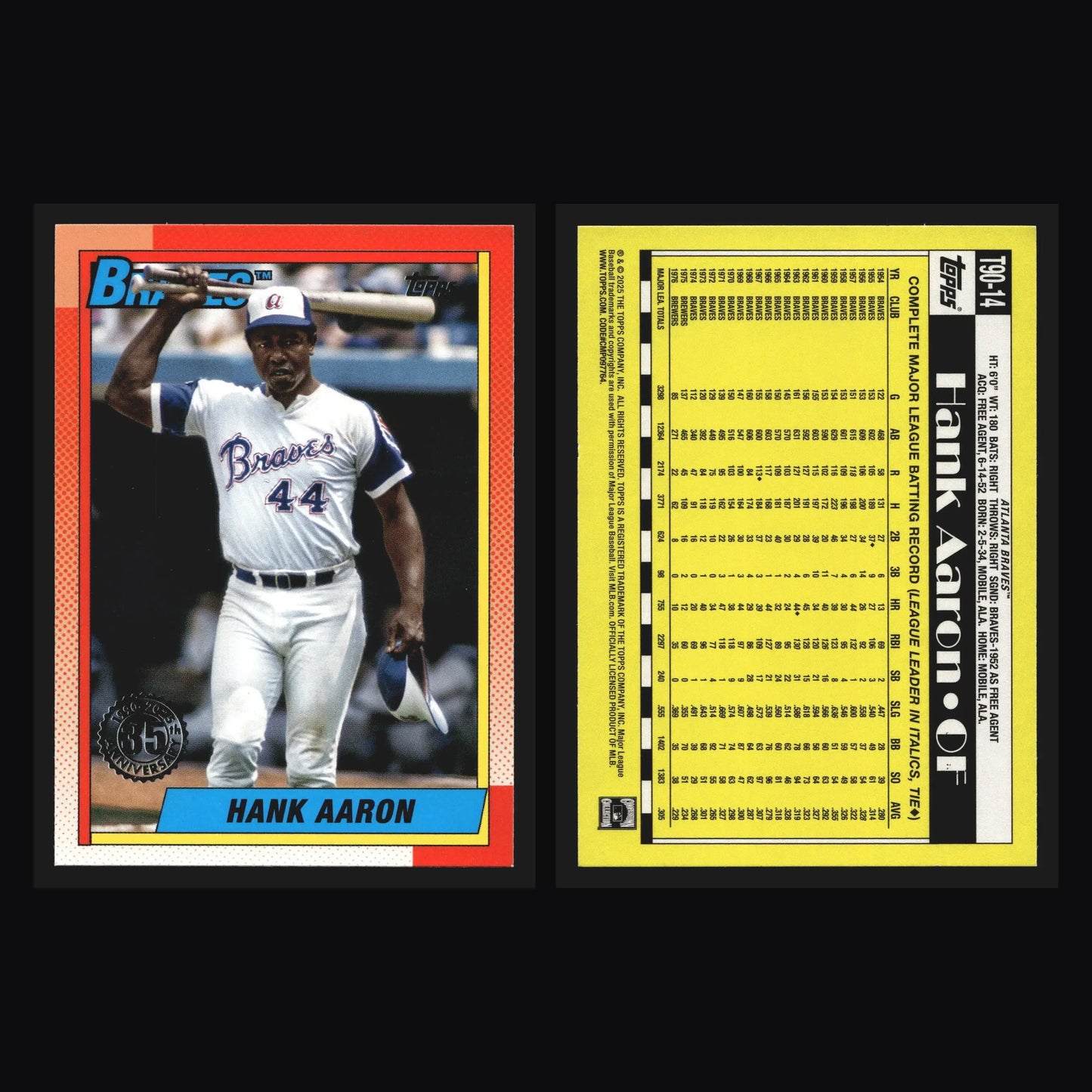 2025 Topps #T90-14 Hank Aaron Braves 1990 Topps 35th Anniversary Insert HOF