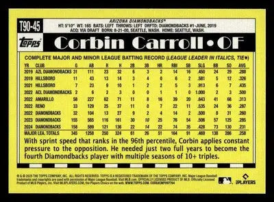 2025 Topps #T90-45 Corbin Carroll 1990 Topps Baseball 35th Anniversary - Baseball Card Single