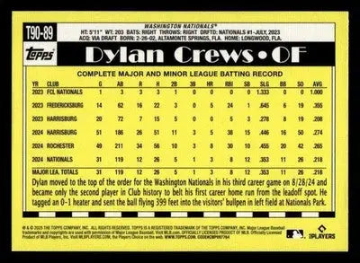 2025 Topps #T90-89 Dylan Crews 1990 Topps Baseball 35th Anniversary - Baseball Card Single