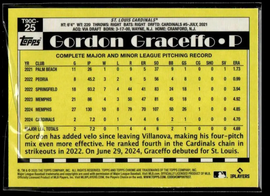2025 Topps #T90C-25 Gordon Graceffo 1990 Topps Baseball 35th Anniversary Chrome - Baseball Card Single