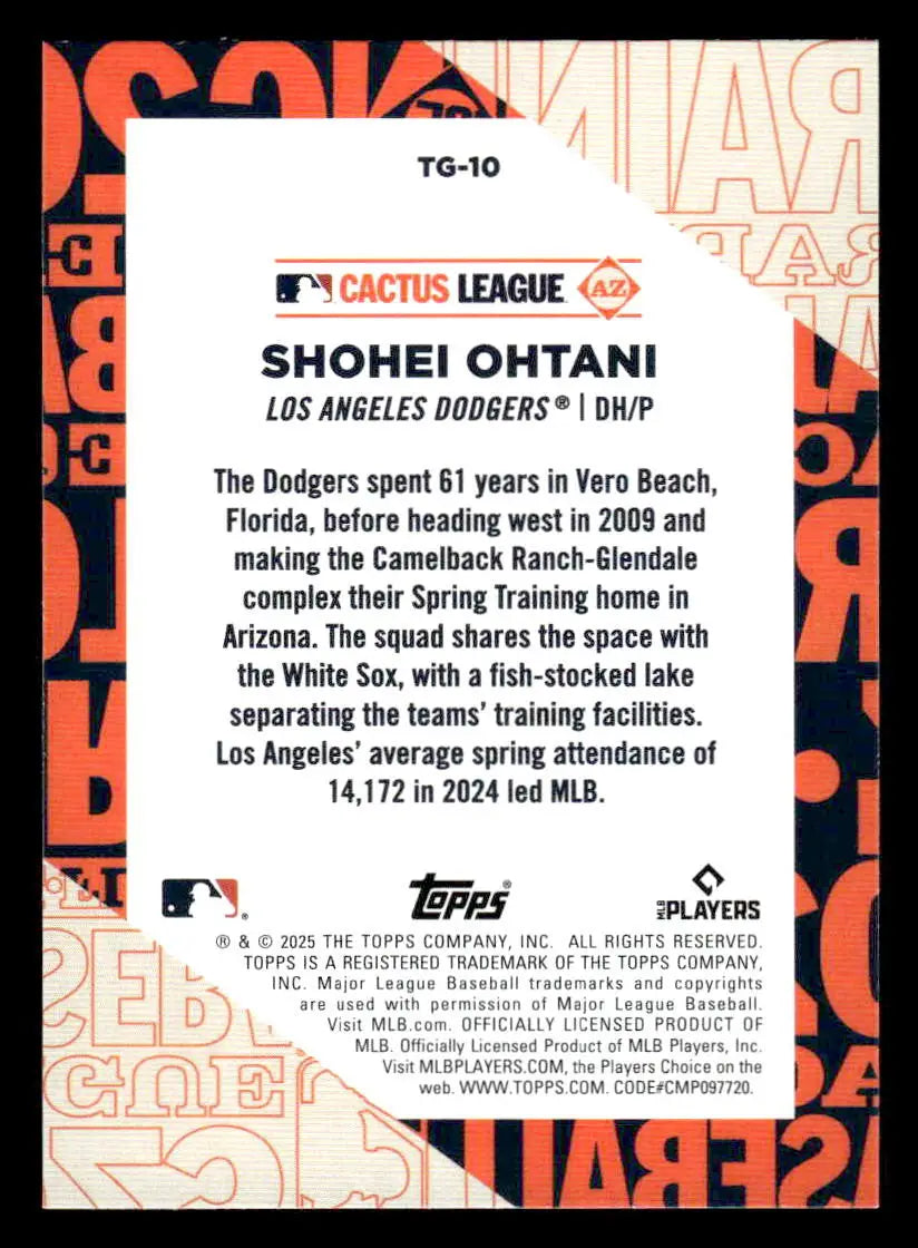 2025 Topps #TG-10 Shohei Ohtani Training Grounds - Baseball Card Single