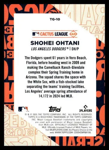 2025 Topps Training Grounds #TG-10 Shohei Ohtani NM-MT Dodgers ID:77554 - Baseball Card Single