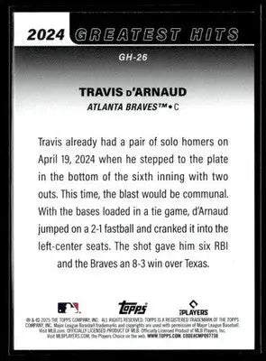 2025 Topps Travis d’Arnaud #GH-26 2024 Greatest Hits Atlanta Braves