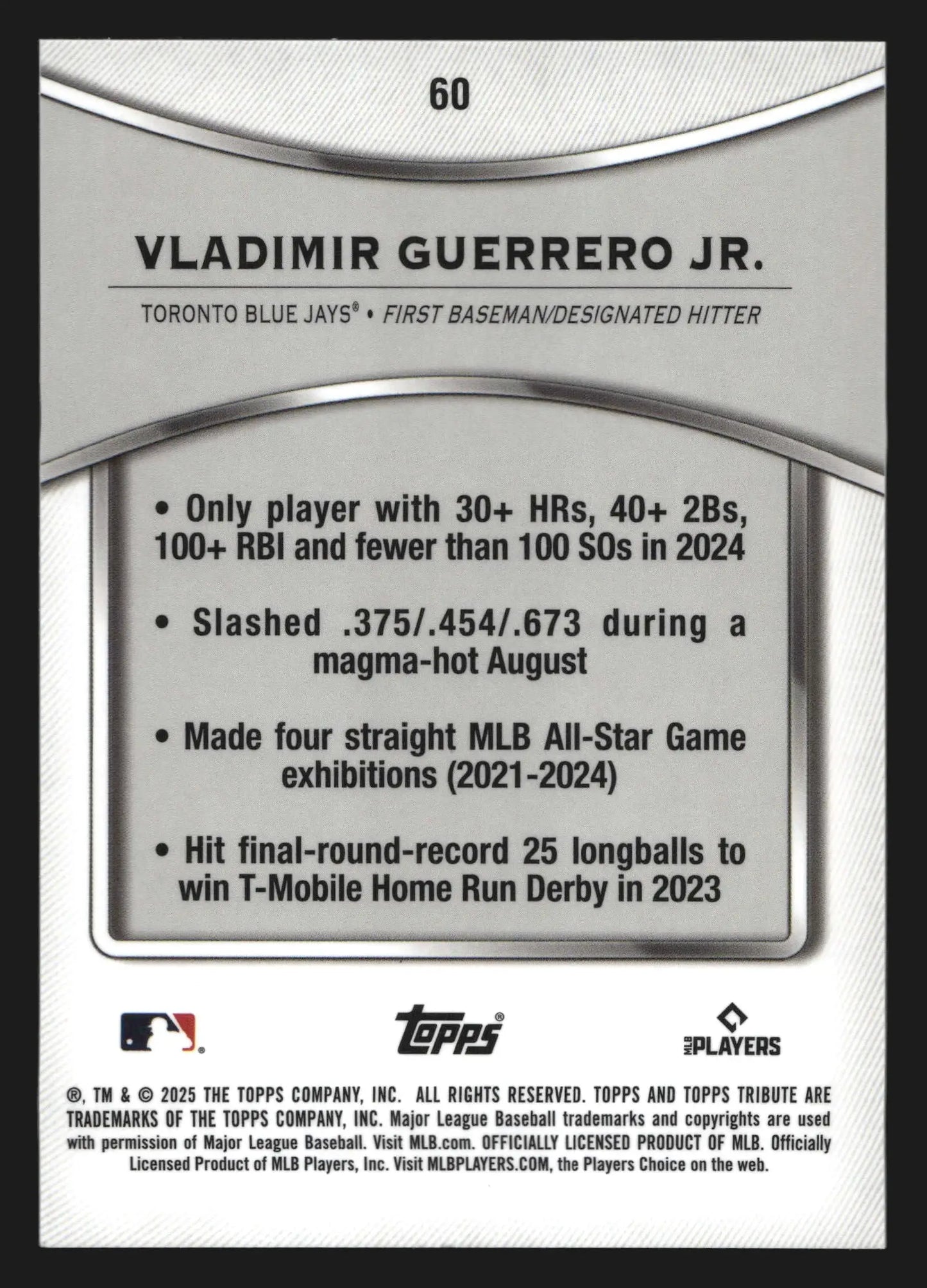 2025 Topps Tribute #60 Vladimir Guerrero Jr Toronto Blue Jays