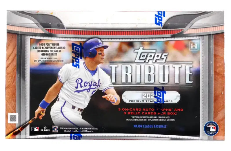 Sealed 2021 Topps Tribute Premium Trading Cards box featuring George Brett in 2025 Topps Tribute Baseball Hobby Box