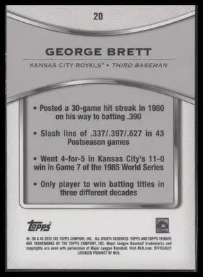 2025 Topps Tribute George Brett #20 Gold SN #/75 Kansas City Royals - Baseball Card Single
