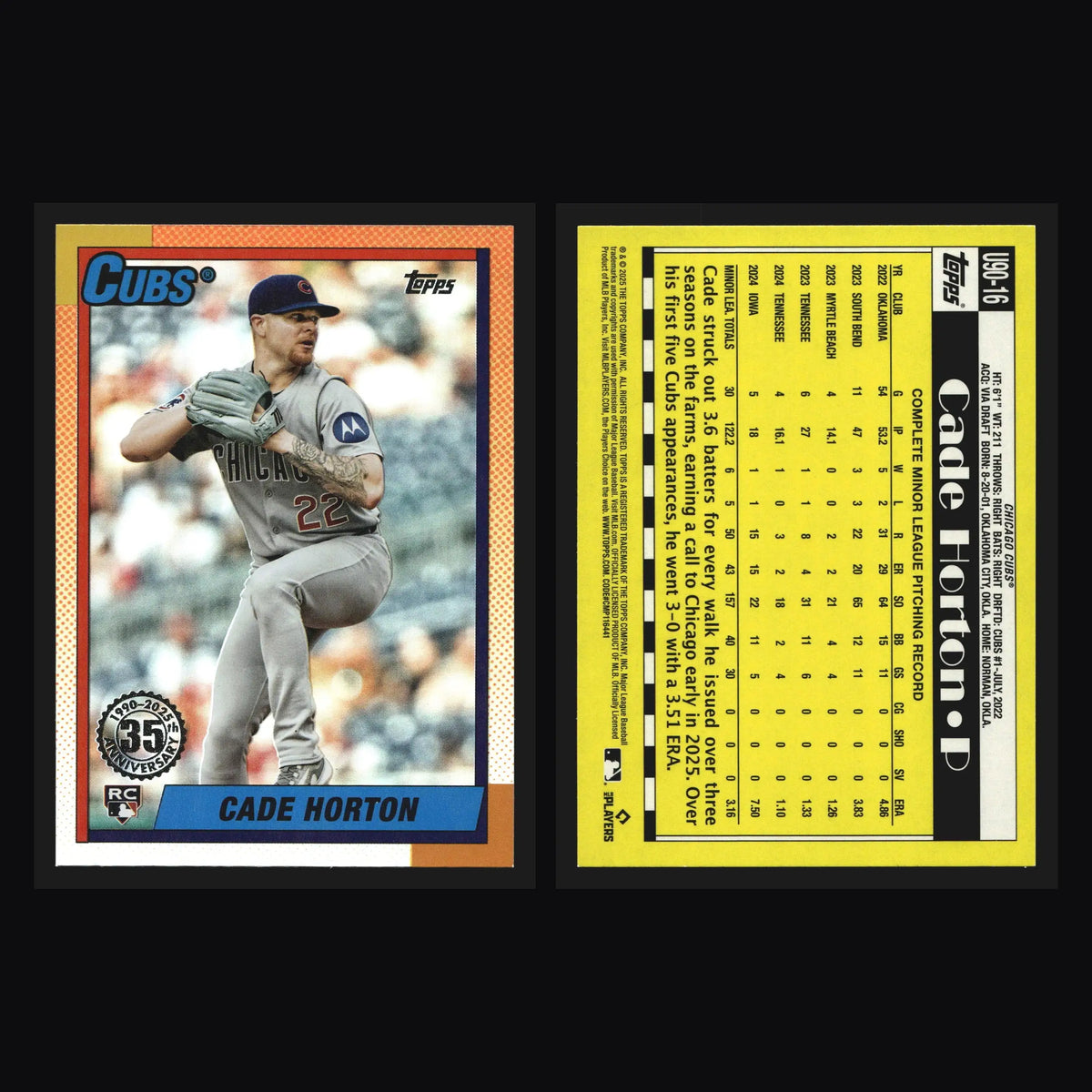 2025 Topps Update 1990 Topps Cade Horton #U90-16 35th Anniversary RC - Baseball Card Single