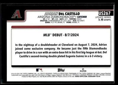 2025 Topps Update Adrian Del Castillo #US267 Arizona Diamondbacks