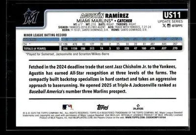 2025 Topps Update Agustín Ramírez #US11 Rainbow Foil RC Miami Marlins