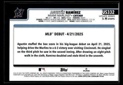 2025 Topps Update Agustín Ramírez #US332 Miami Marlins