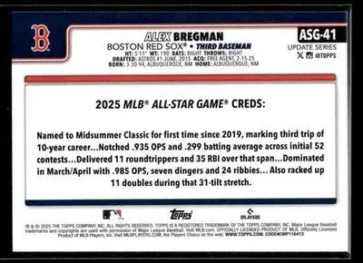 2025 Topps Update Alex Bregman #ASG-41 2025 All-Star Game Boston Red Sox