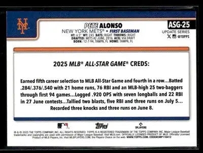 2025 Topps Update - 2025 All-Star Game Pete Alonso #ASG-25 New York Mets