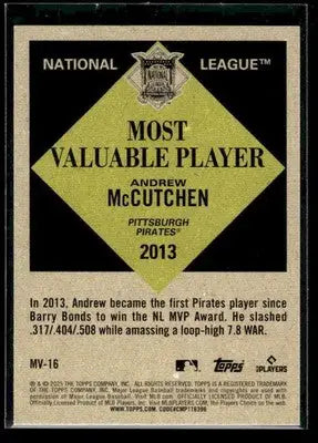2025 Topps Update Andrew McCutchen #MV-16 Most Valuable Pittsburgh Pirates