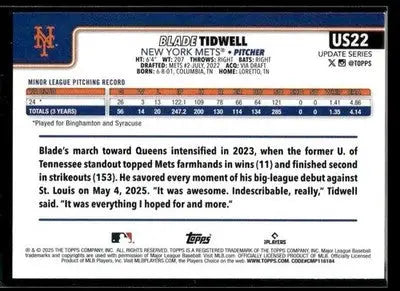2025 Topps Update Blade Tidwell #US22 RC New York Mets