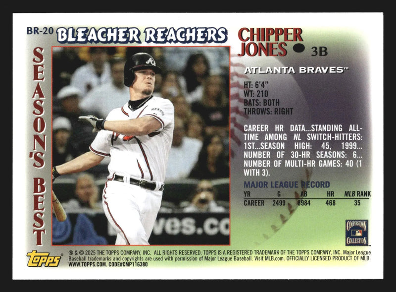 2025 Topps Update Bleacher Reachers #BR-20 Chipper Jones Braves HOF